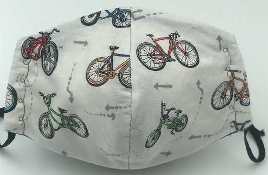 Bicycles with White on Grey Polka Dot Reverse - Reversible Limited Edition Face Mask image 1